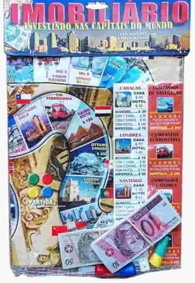 Jogo de Tabuleiro Imobiliário Investindo Nas Capitais Do Mundo - 4 Jogadores - 3 Anos ou Mais