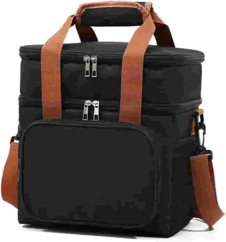 Bolsa Termica Marmita Lancheira Grande Alça Ombro Trabalho Passeio Academia Dois Andares (Bolsa Preta)