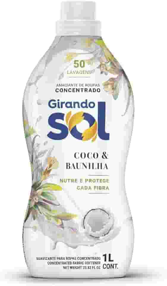 Girando Sol Amaciante Concentrado Coco E Baunilha 1L Amaciante De Roupas Concentrado Branco Nutre E Protege Cada Fibra Rende 50 Lavagens