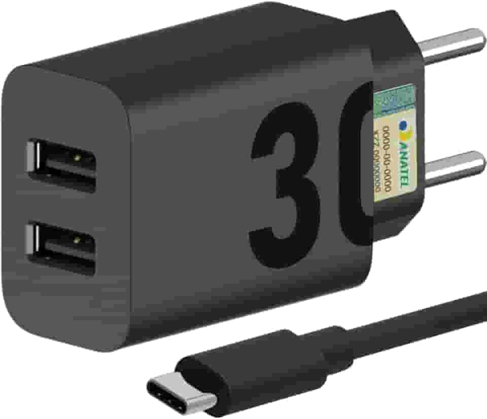 Carregador Super Turbo 30W Ultra Rápido Porta Dupla Tipo C e USB Com Carregamento Rápido + Cabo Tipo C Compatível Com Todos Os Dispositivos, Motorola, Samsung, IPhone 15/16, Xiaomi