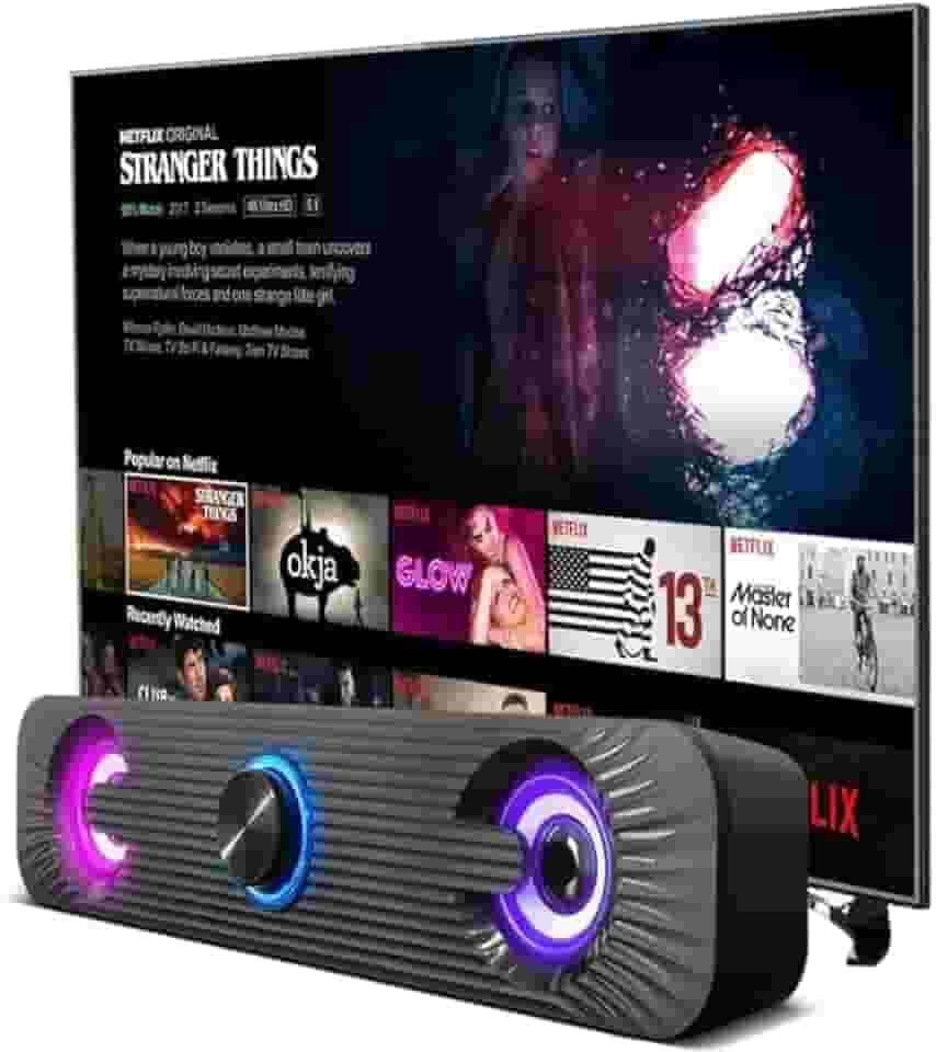 Caixa De Som Pc Computador Notebook Gamer Potente Subwoofer USB P2 Led RGB Soundbar Caixinha