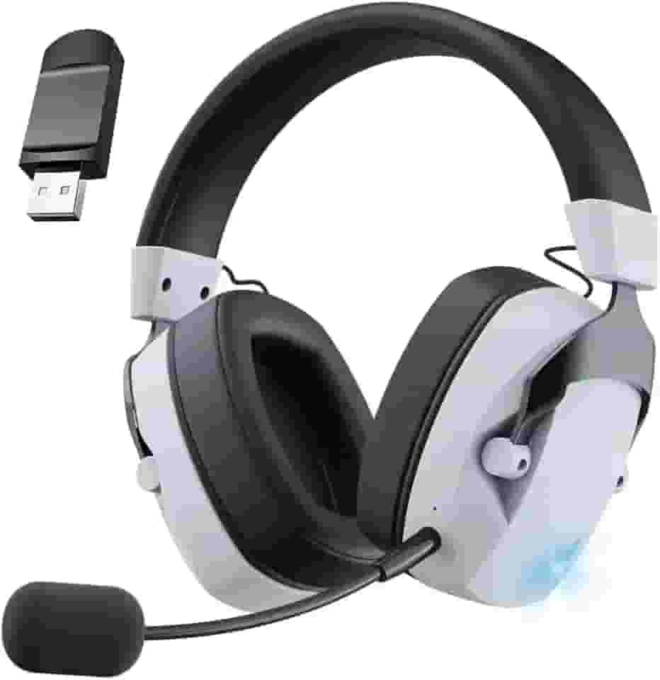 Headset Gamer, GIZNIC BL100 PRO Fone Gamer, Fone de Ouvido Sem Fio Para Jogos, Conexão USB e Bluetooth, Microfone Destacável, Design Leve e Confortável - Preto e Branco