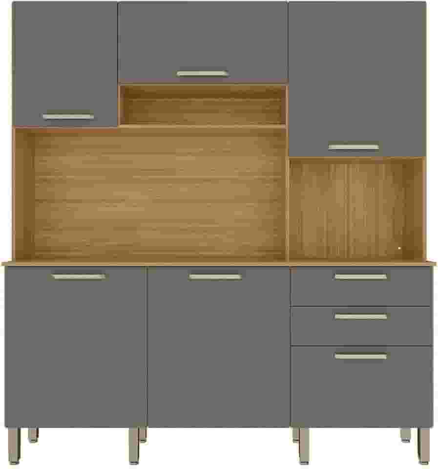 Armário de Cozinha Completa Ferrara 6 Portas 1 Gaveta Freijó/Grafite