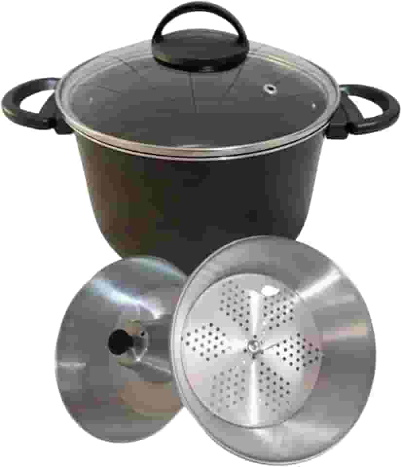 Panela 3 Em 1 Tampa de Vidro Forma Pudim Banho Maria Cozimento Vapor Cuscuz Antiaderente (Preto)