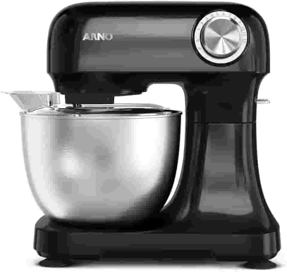 Batedeira Arno Planetária Bake Easy KM10, 500W, Preta com Tigela Inox, 3,5L, 12 Velocidades, Transmissão Direta, 3 Batedores, Tampa Anti-Respingos e Design Compacto, 220V