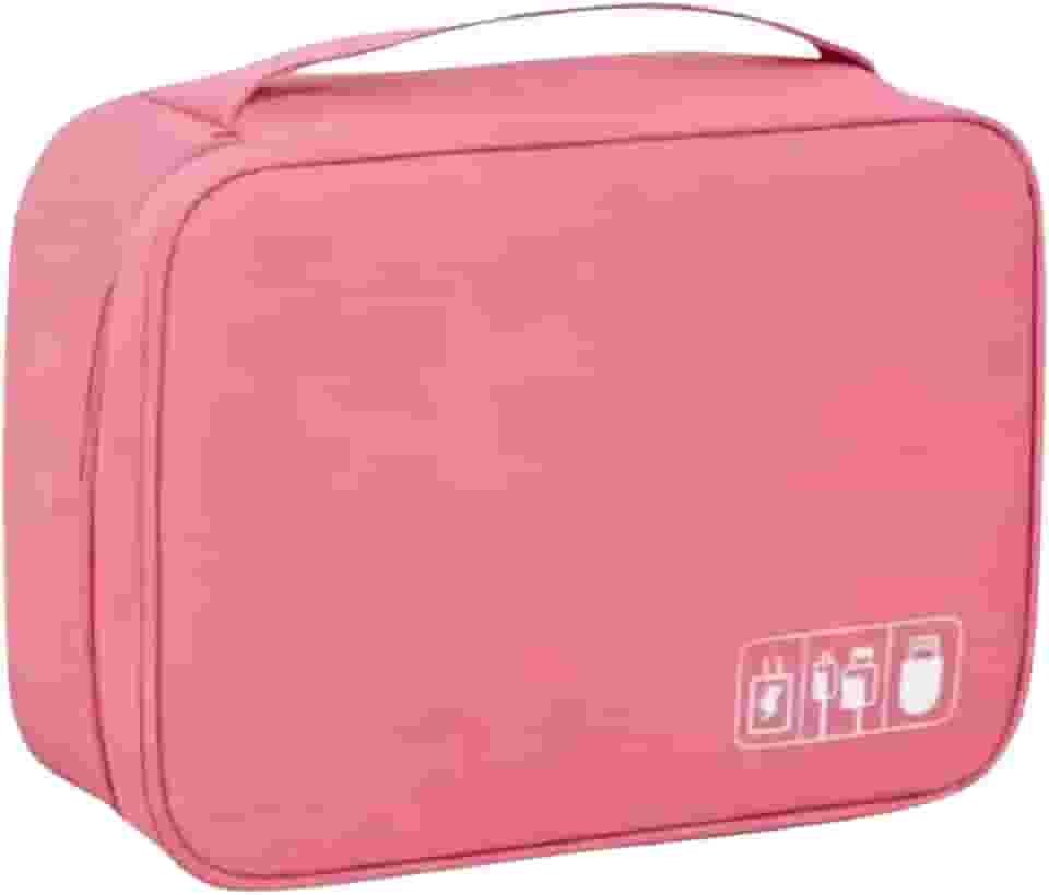 Bolsa Organizador de Cabos e Fios Acessórios Eletrónicos para Viagem a Prova de Água Estojo Necessaire Organizadora com Divisórias Multifuncional Carregadores Video Game Câmeras (Rosa)