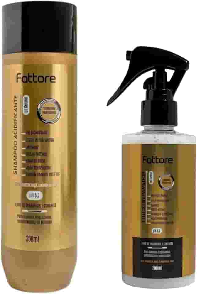 Kit Shampoo Acidificante + Fluido Reparador Fattore – Tratamento Capilar Profissional – pH 5,0 e pH 3,0 – Com Vinagre de Maçã e Extrato de Gérmen de Trigo – Limpeza Suave, Selagem de Cutículas, Antifrizz, Brilho Intenso, Proteção Térmica e Fortalecimento – Para Cabelos Fragilizados e Danificados – Uso Diário ou Profissional
