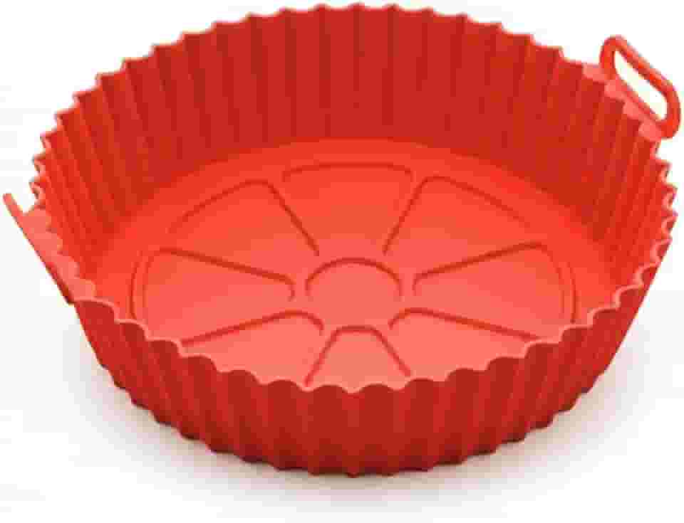 Forma Redonda Silicone com Alça para Air Fryer Fritadeira Assadeira 20x7cm Vermelha Antiaderente Resistente Reutilizavel