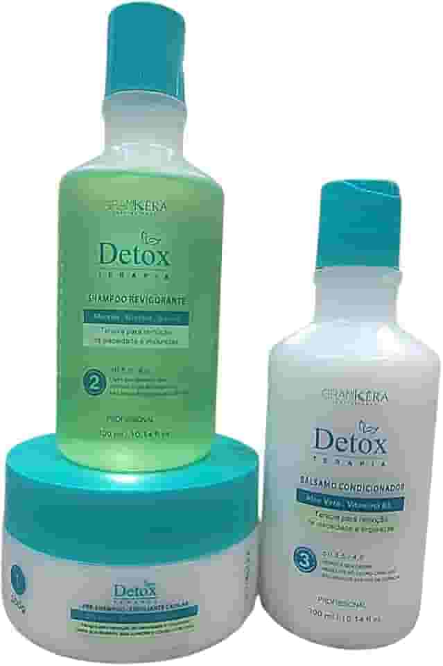 Kit Detox Grankéra - Pré-Shampoo Esfoliante, Shampoo Terapia, Bálsamo Condicionador 300ml.