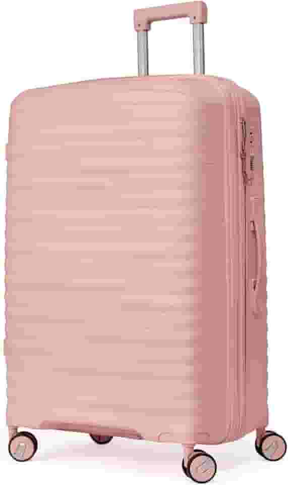 Mala De Viagem Grande 32Kg Polipropileno 8 Rodas 360 Giratória Para Despachar Rígida Leve Tamanho G Viagem Internacional Resistente (ROSA CLARO, Grande)