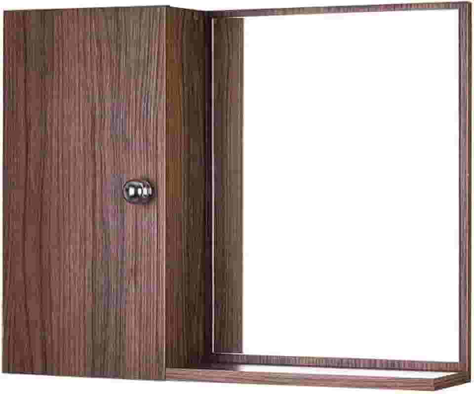 Armário Para Banheiro Com Espelho Cor De Madeira Escura