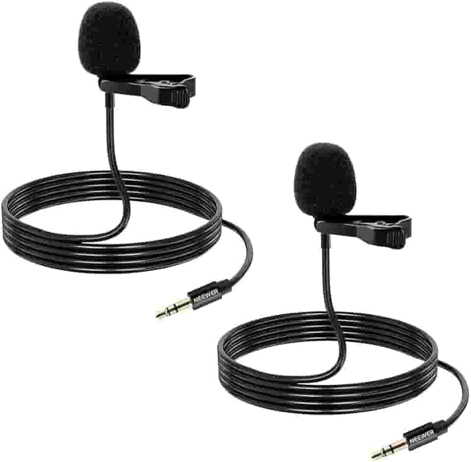Microfone de Lapela Lavalier Condensador Omnidirecional 3.5mm TRS - Kit 2 Microfones Profissionais para Celular, Câmera, Gravação de Áudio, Vlogs, YouTube e Entrevistas