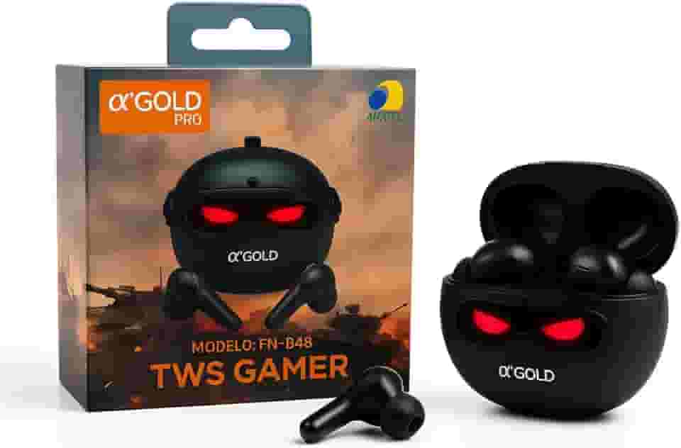 A'Gold FN-B48 Fone de Ouvido Bluetooth Gamer TWS - Bluetooth 5.4, Redução de Ruído por Inteligência Artficial - IA, 8h de Bateria, Estojo com LED Robótico, Microfone Excelente - Baixa Latência