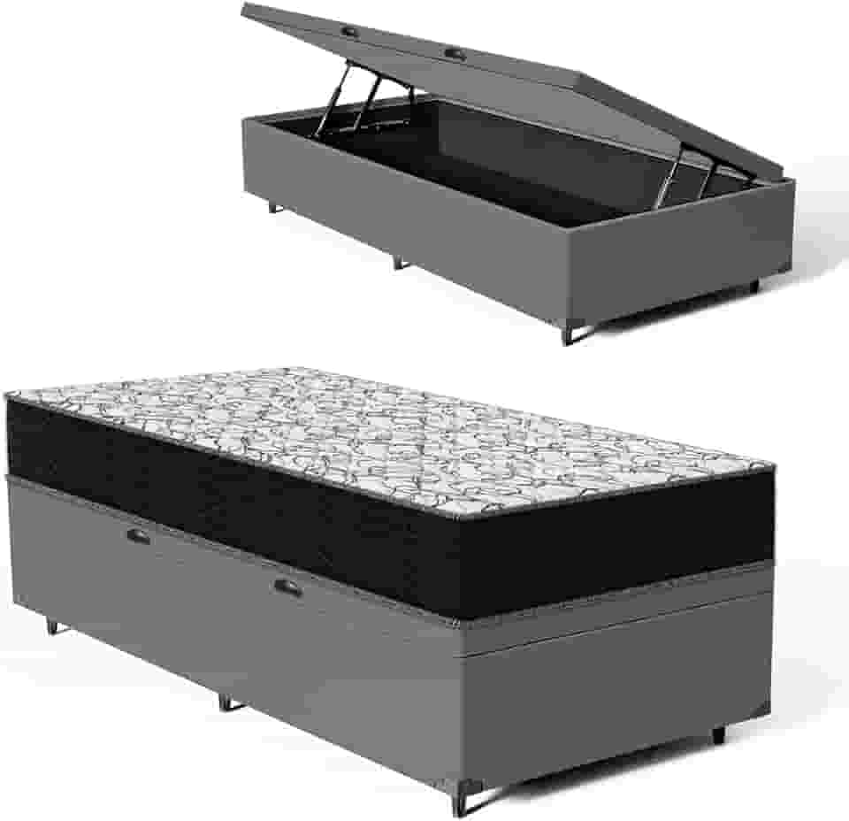 Cama Box Baú com Colchão de Espuma Ortobom - Airtech 150 D45 (Solteiro)