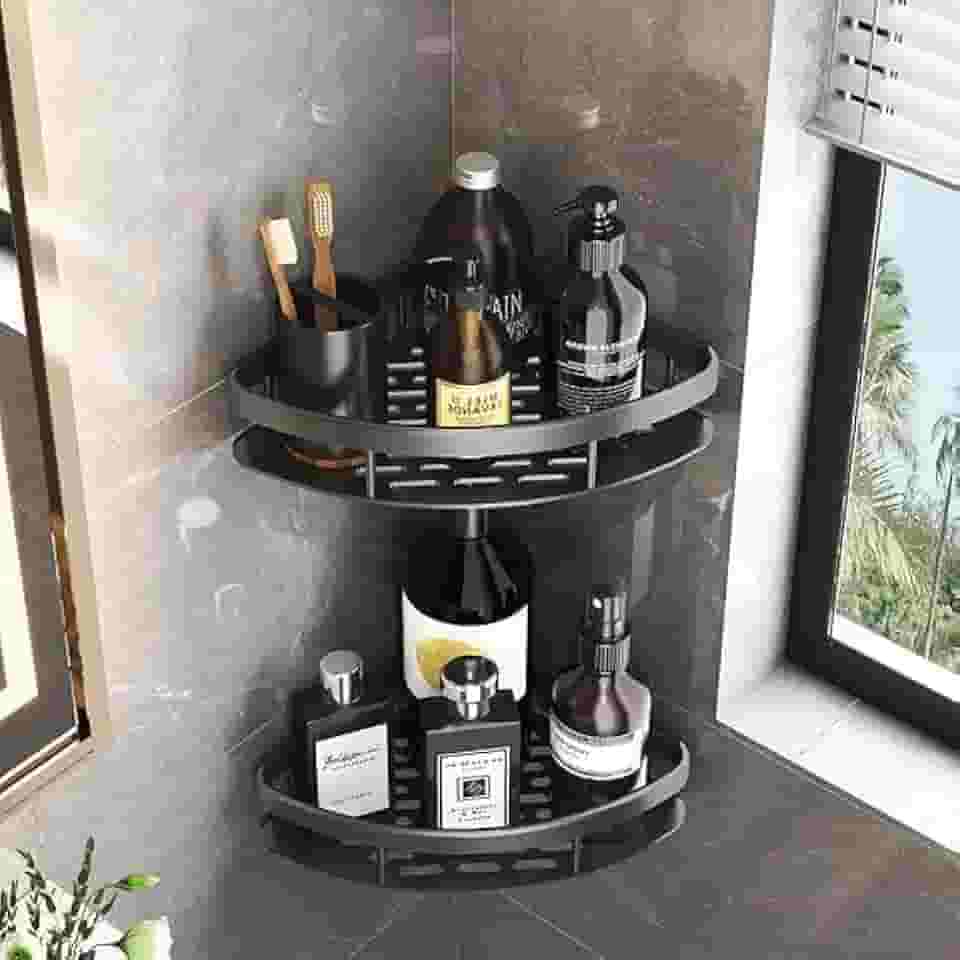 Kit 2 Prateleiras de Canto para Banheiro Sem Furar – Suporte Porta Shampoo, Sabonete e Utensílios, Alumínio Resistente, Ideal para Box ou Lavanderia – Design Moderno e Funcional