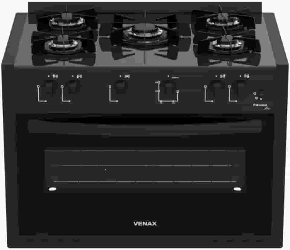 Fogao de Embutir 5 Bocas Venax Picasso Line Preto Fosco Gas Glp