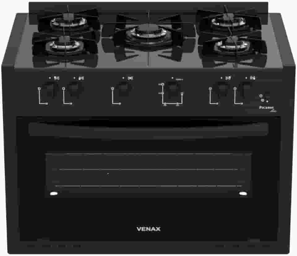 Fogao de Embutir 5 Bocas Venax Picasso Line Preto Fosco Gas Glp