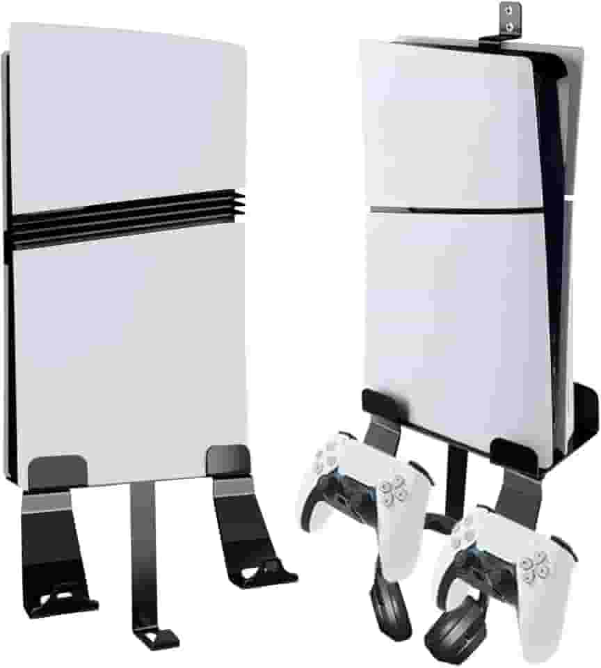 Suporte de parede de metal para PS5/PS5 Slim/PS5 Pro, kit de suporte de parede atrás da TV compatível com PS5/PS5 Slim Disc e console de edição digital (preto)