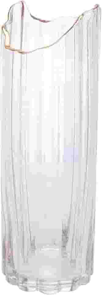 WOLFF - Vaso de Vidro Com Borda Dourada - 10cm x 30cm - Transparente - Decoração - Mesa Posta - Vasos Decorativos