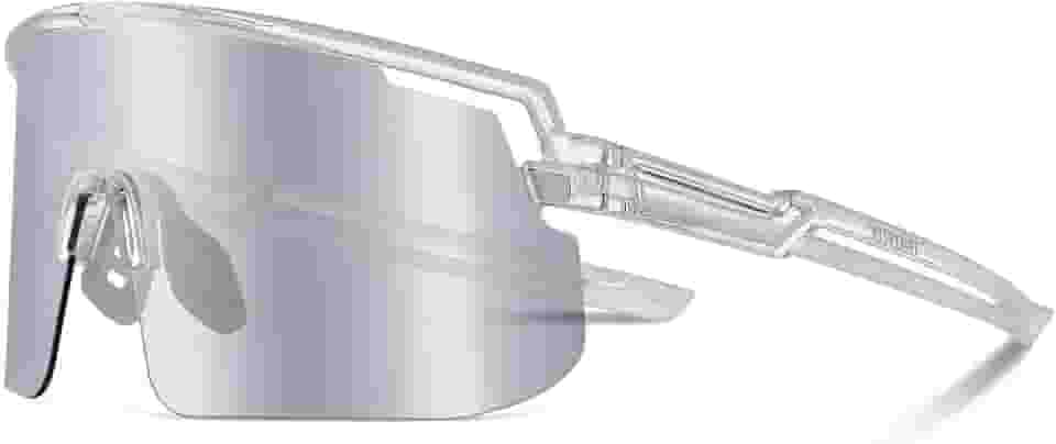 BATFOX Óculos de sol fotocromáticos de ciclismo para homens e mulheres, óculos esportivos UV400 com armação TR90 ajustável para corrida, beisebol, MTB (prata sem aro, grande)