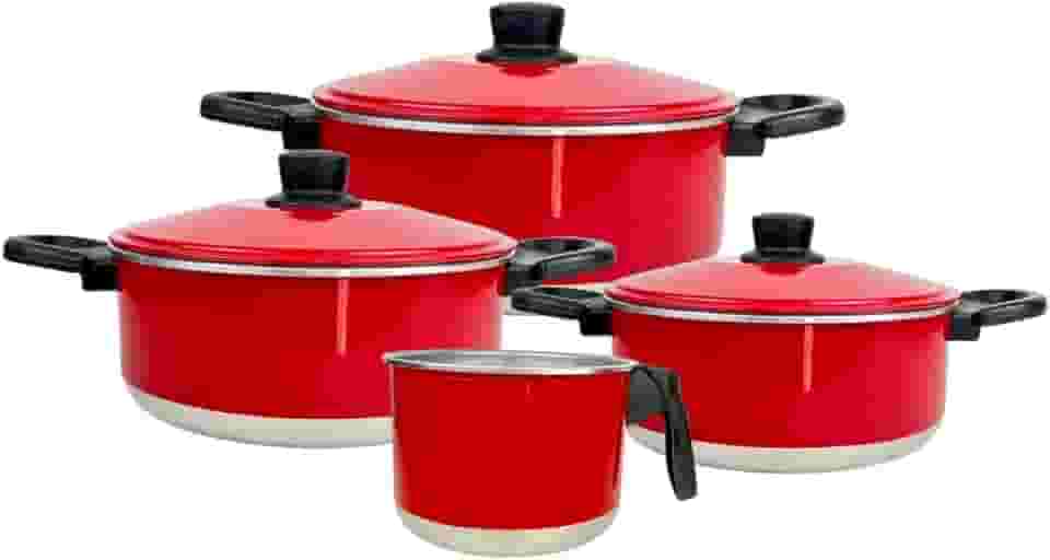 Conjunto de Panelas de Alumínio com 3 Caçarolas e 1 Fervedor (Leiteira) Vermelho