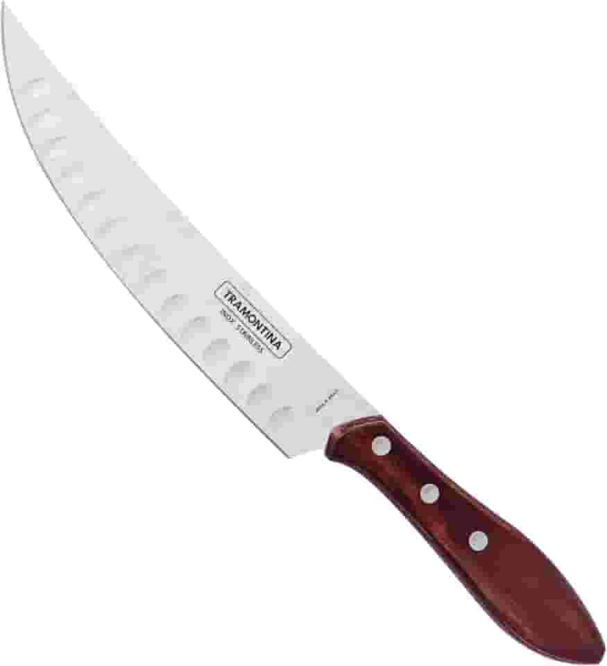 Faca para Carne Butcher Tramontina com Lâmina em Aço Inox e Cabo em Madeira Tratada Polywood Vermelho 8"