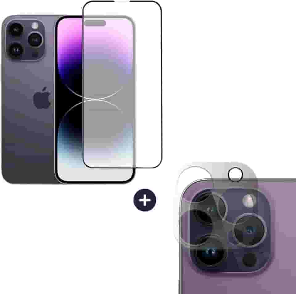 Película De Vidro 3D Tela Toda Para iPhone + Película Lente de Câmera (iPhone 14 Pro Max)