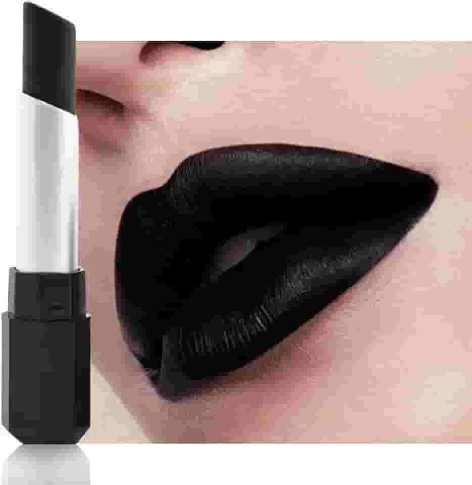Batom preto fosco creme para mulheres - bastão de tinta lisa para lábios e rosto, cor labial preta pigmentada natural para maquiagem de festa de aniversário de Halloween, lápis labial mate en