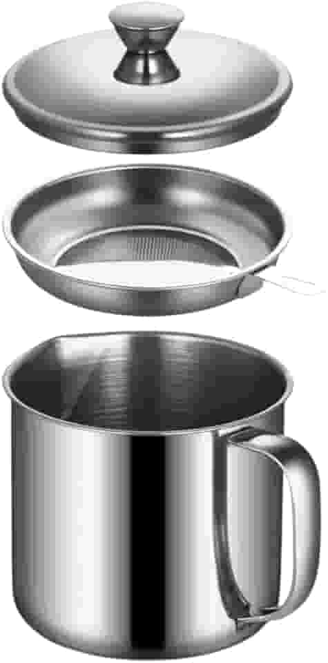 Filtro de Óleo de Cozinha em Aço Inox, 1300ml, com Tampa e Peneira, para Frituras