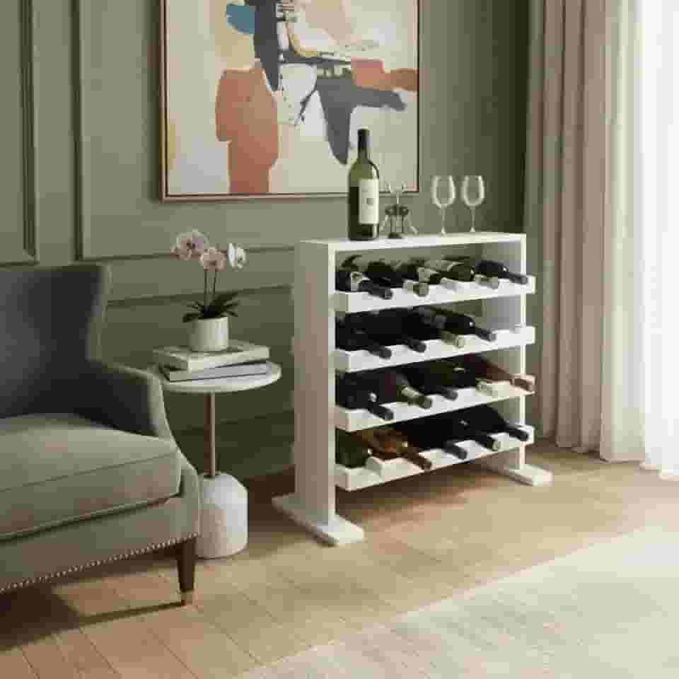 Adega Decorativa Piso Prateleira para Vinhos e Bebidas 20 garrafas Branco Laca