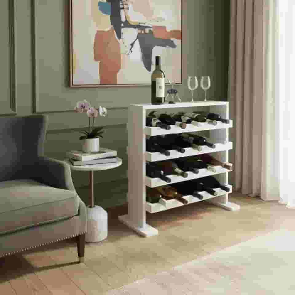 Adega Decorativa Piso Prateleira para Vinhos e Bebidas 20 garrafas Branco Laca