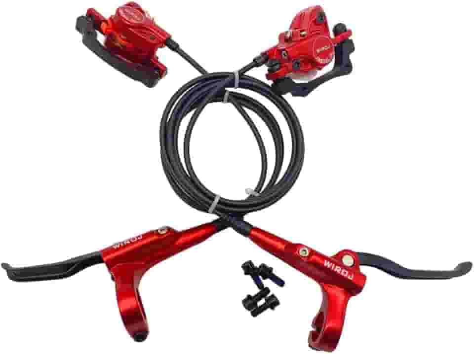 Conjunto de freio a disco hidráulico Mountain Bike, kit de freio a disco dianteiro e traseiro para bicicleta MTB XC Trail, e-Bike, Fat Bike, kit de atualização para freio a disco mecânico (vermelho - frente esquerda e traseira direita)