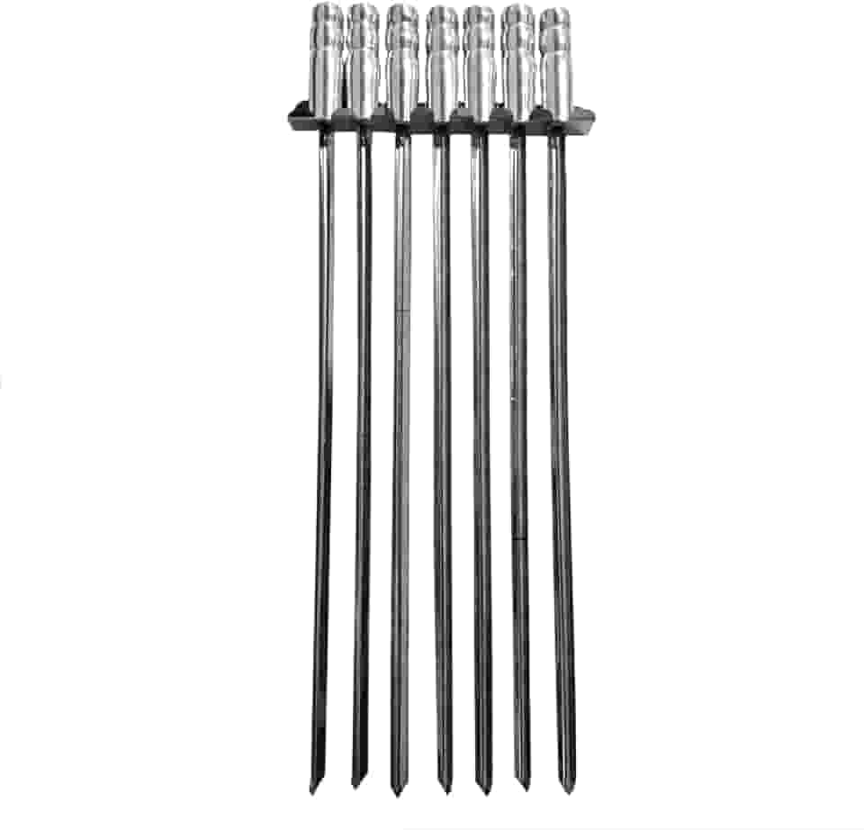Kit 7 Espetos Para Churrasco Com Suporte em Inox Lâmina Reforçadoa E Manopla Térmica
