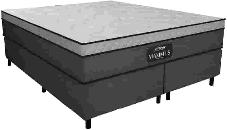 Cama Box Casal Queen Colchão Gazin Maximus Molas Ensacadas 158x198x62cm Linho Grafite/Preto - Suporta até 120Kg por Pessoa