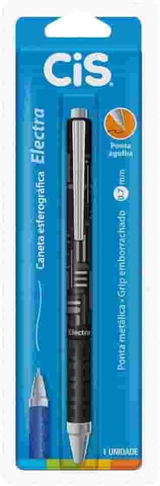 Caneta Esferográfica CIS ELECTRA, 0.7mm, Preta, Blister com 1 unidade