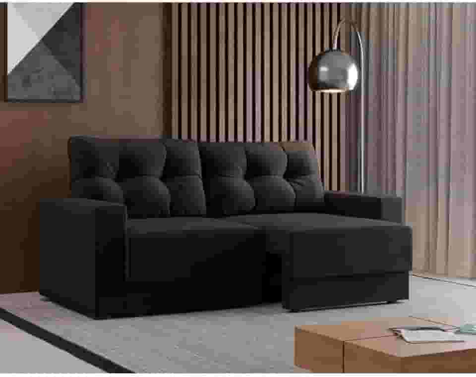 Sofá 3 Lugares Retrátil Lubeck Suede Preto 140 cm