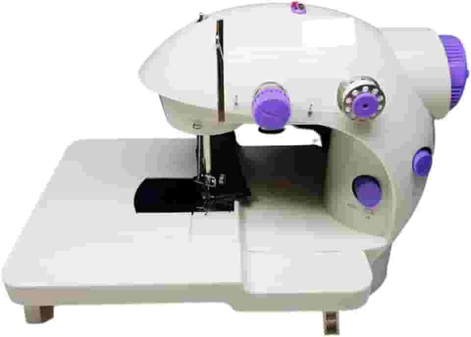 Mini Máquina De Costura Reta Portátil Bivolt 110V/220V Branca Com Mesa Extensora Compacta e Completa