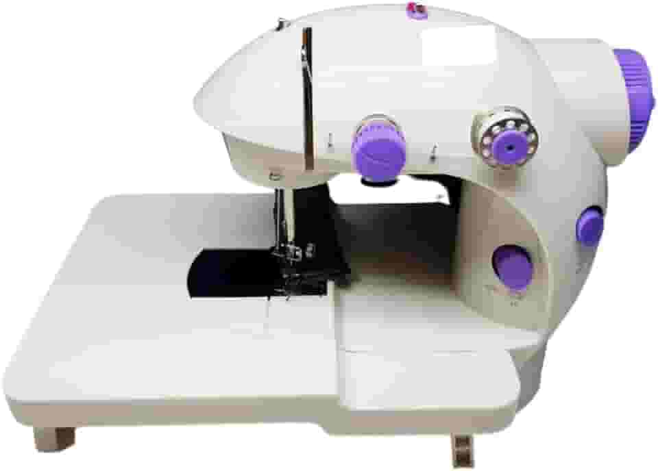 Mini Máquina De Costura Reta Portátil Bivolt 110V/220V Branca Com Mesa Extensora Compacta e Completa