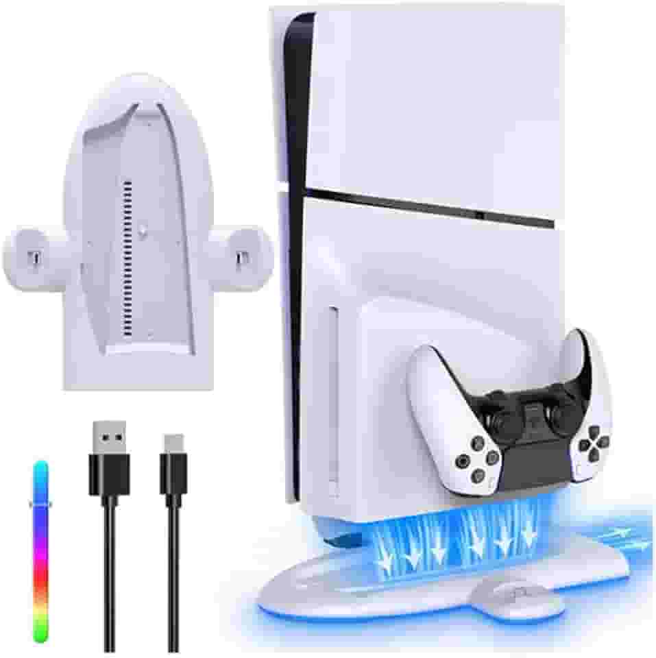 Base Cooler Ventoinha Suporte Compatível com Console Ps5 Slim Carregador Controle Manete Playstation