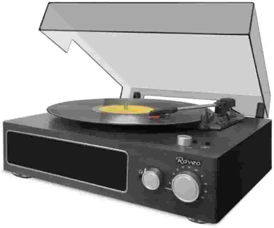 Raveo Vitrola Studio Ebony com Toca-discos, Rádio FM, USB, saída auxiliar e fone de ouvido e tecnologia de conexão Bluetooth, Cor: PRETO