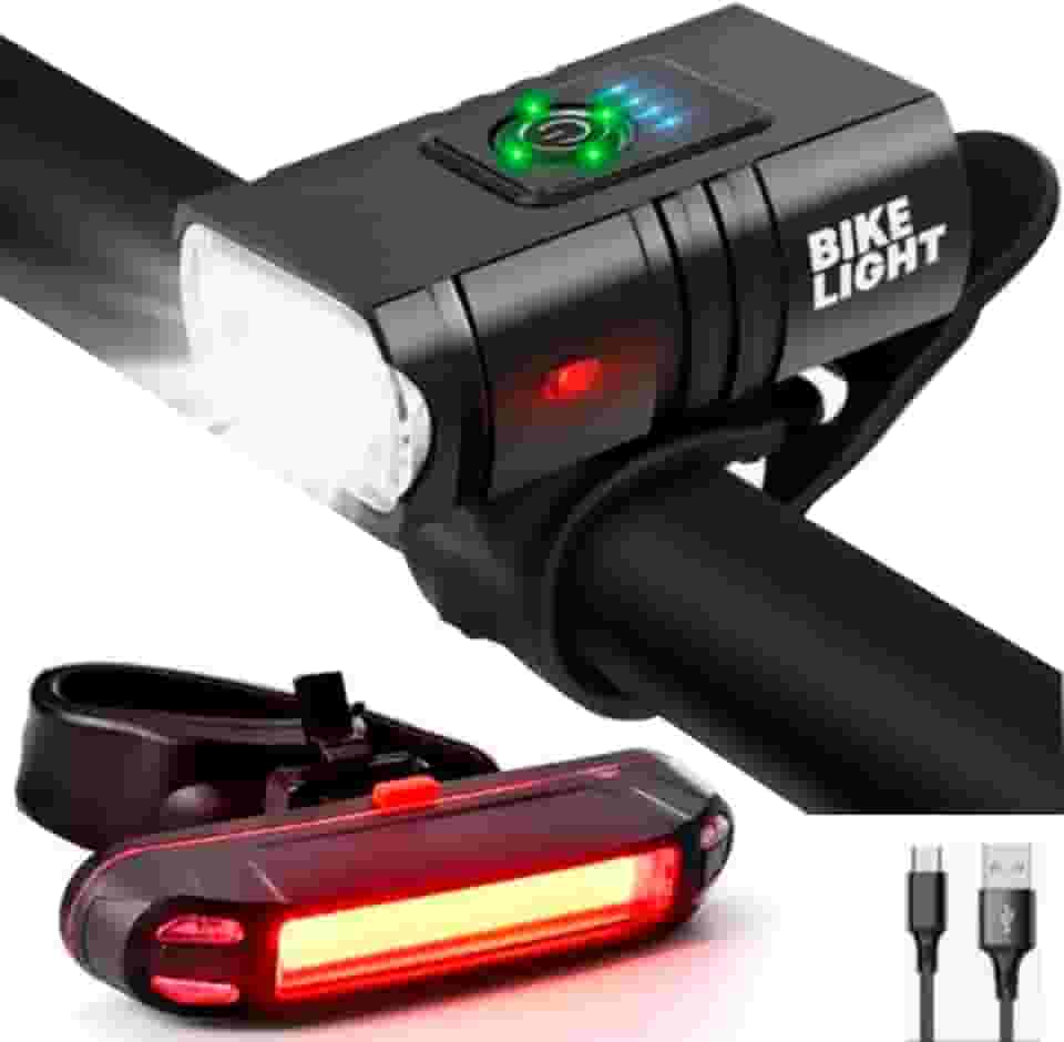 Kit Lanterna De Bike Bicicleta 2 Led Cree T6 Potente Recarregável USB em Alumínio + Sinalizador Traseiro - ROCCAMARE