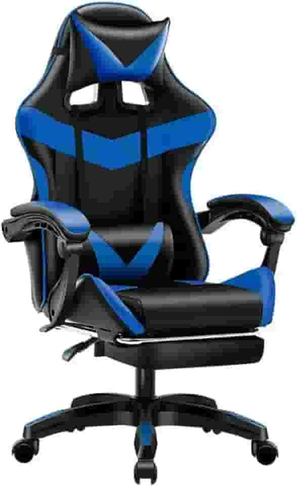 Poltrona Gamer Ergonomica com Apoio para os Pés, Base Giratória e Estofado Profissional, Ideal para Escritório e Jogos (Black and blue)