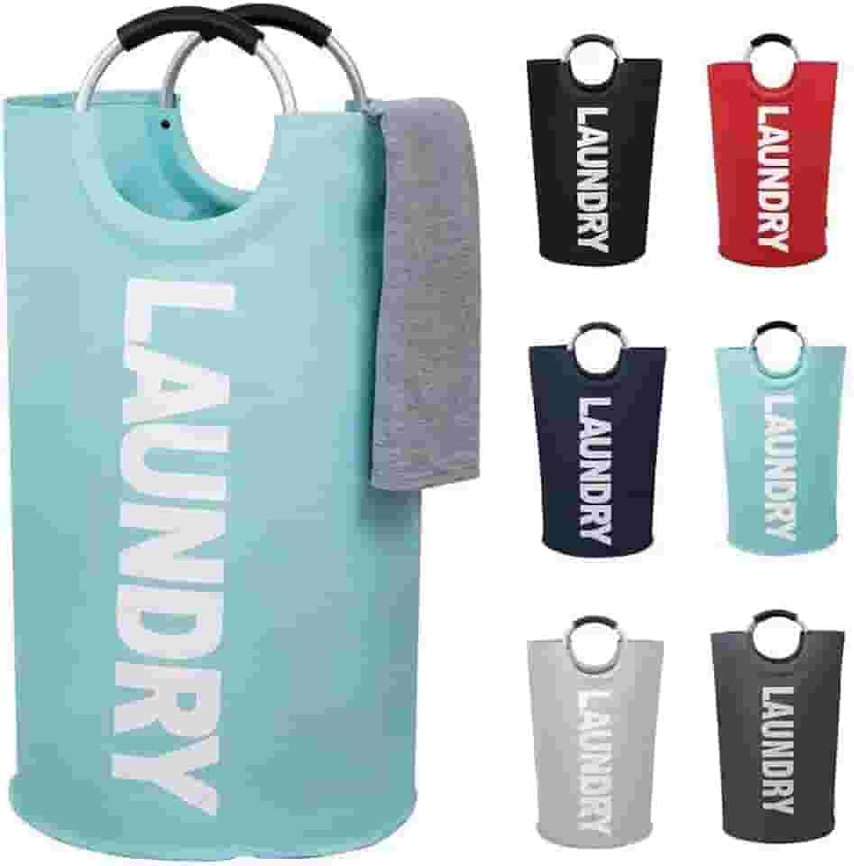 Cesto de lavanderia de 90 L, cesta de armazenamento à prova d'água com alça acolchoada, cesto de roupa dobrável para facilitar o armazenamento, cinza