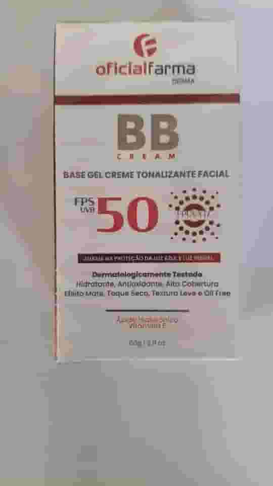 OFICIALDERMA BB Cream com Proteção Solar FPS 50, Base Tonalizante Hidratante, Ácido Hialurônico, Toque Seco, Natural, 60g