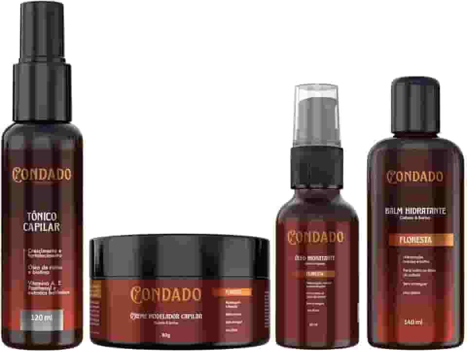 Kit Fortificante Tônico Capilar Creme Óleo Barba Balm Masculino Crescimento Cabelo Bigode (Floresta (Amadeirado))