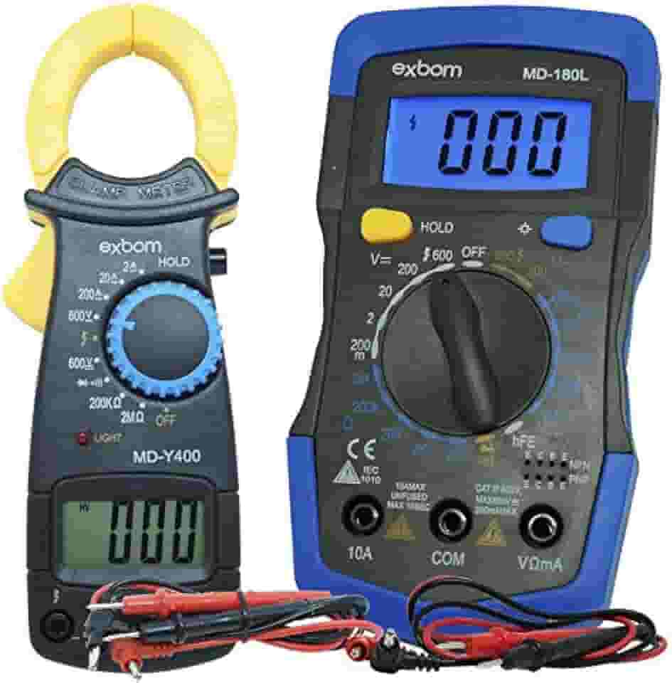 Kit Multímetro Digital Portátil MD-180L + Alicate Amperímetro Digital MD-Y400 Profissional Exbom
