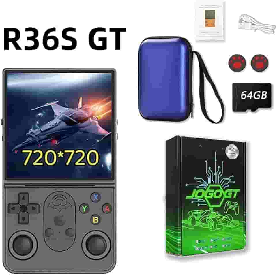 R36S GT Retro Console de videogame portátil,64GB pré-instalado com mais de 15.000 jogos,tela IPS HD de 4 polegadas,bateria de 3500 mAh,console portati， console de videogame (cor: preta)