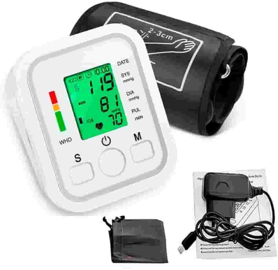 Medidor Monitor Digital Braço Aparelho Automático de Pressão Pulso Batimento Com função de Voz em Português + Fonte Bivolt