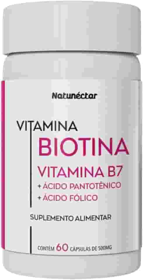 Biotina Com Vitamina B5 e B9 Fortalecedor de Unhas e Cabelo 500mg 60 Cápsulas - Natunéctar