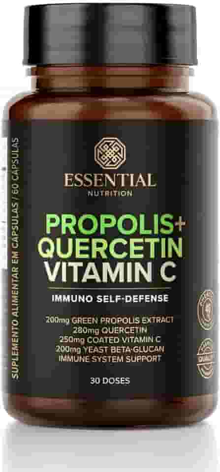 Essential Nutrition Própolis + Quercetina + Vitamina C, 60 Cápsulas, Suplemento para Imunidade com 200mg de Própolis Verde, 280mg Quercetina, 250mg Vitamina C